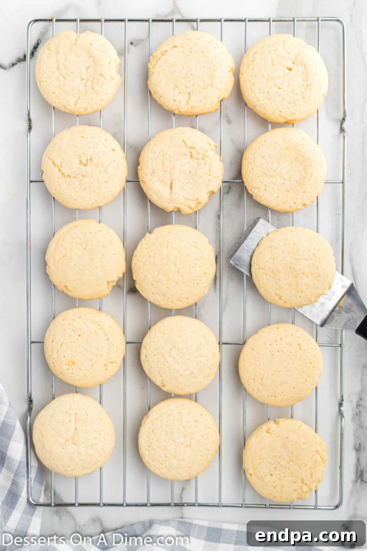 Classic Comfort Sugar Cookies 6 Cookies on wire rack.