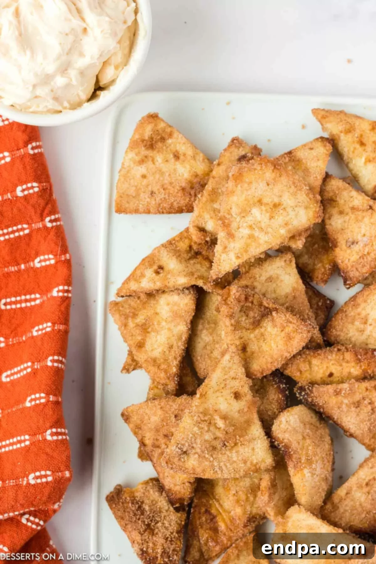 Air fryer churro chips on a platter. 