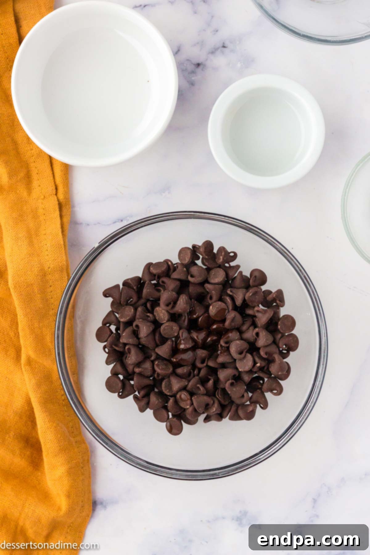 Ultimate Buckeye Brownie Delights 10 Semi-sweet chocolate chips in a microwave-safe bowl, ready for melting.