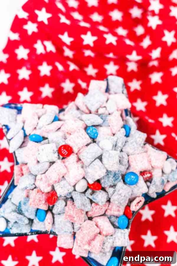 Patriotic Puppy Chow 7 The finished red and blue puppy chow mixture, ready to be served.