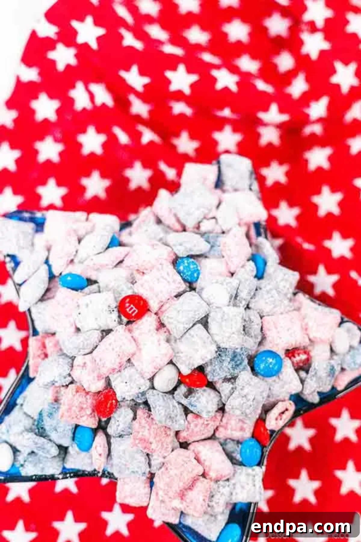 Patriotic Puppy Chow 8 Patriotic Puppy Chow in a decorative bowl, ready to be served.