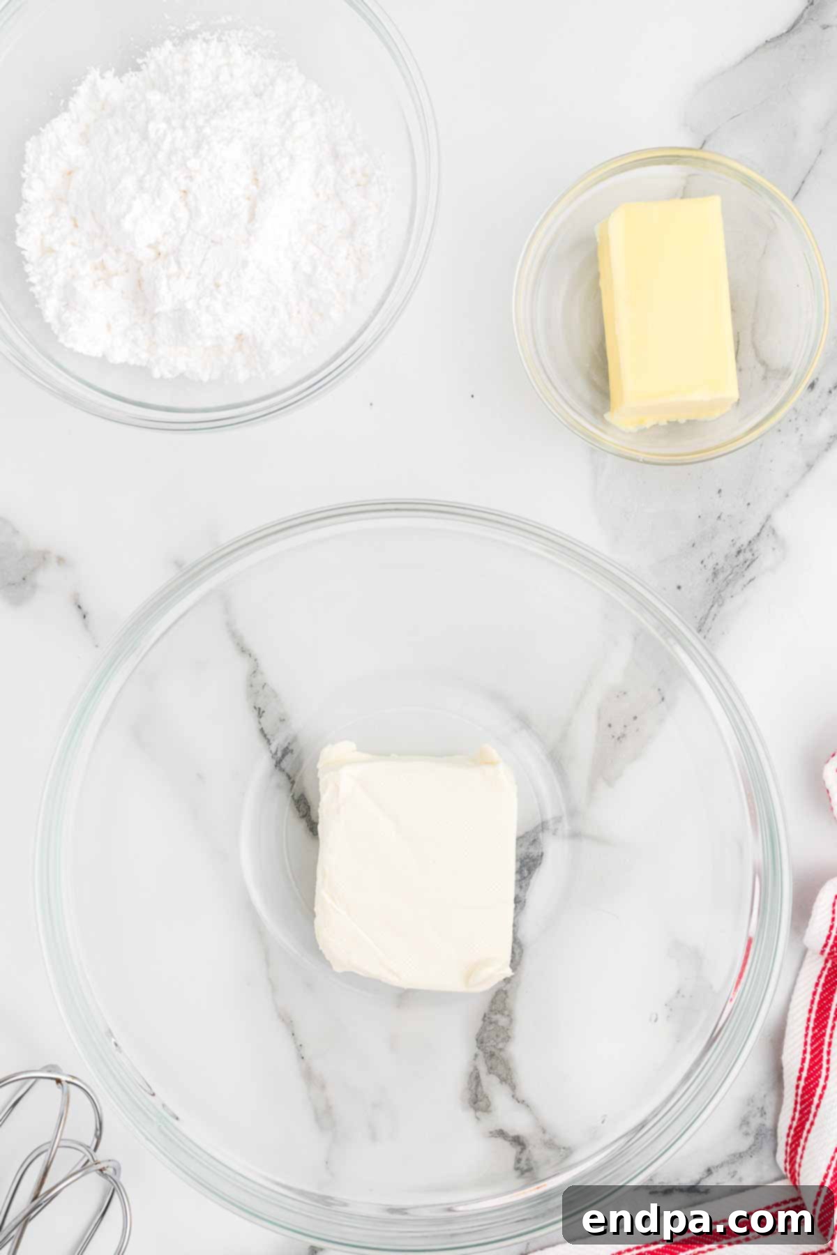 Santa's Favorite Cookie Dip 3 Various ingredients laid out for making Christmas cookie dip.