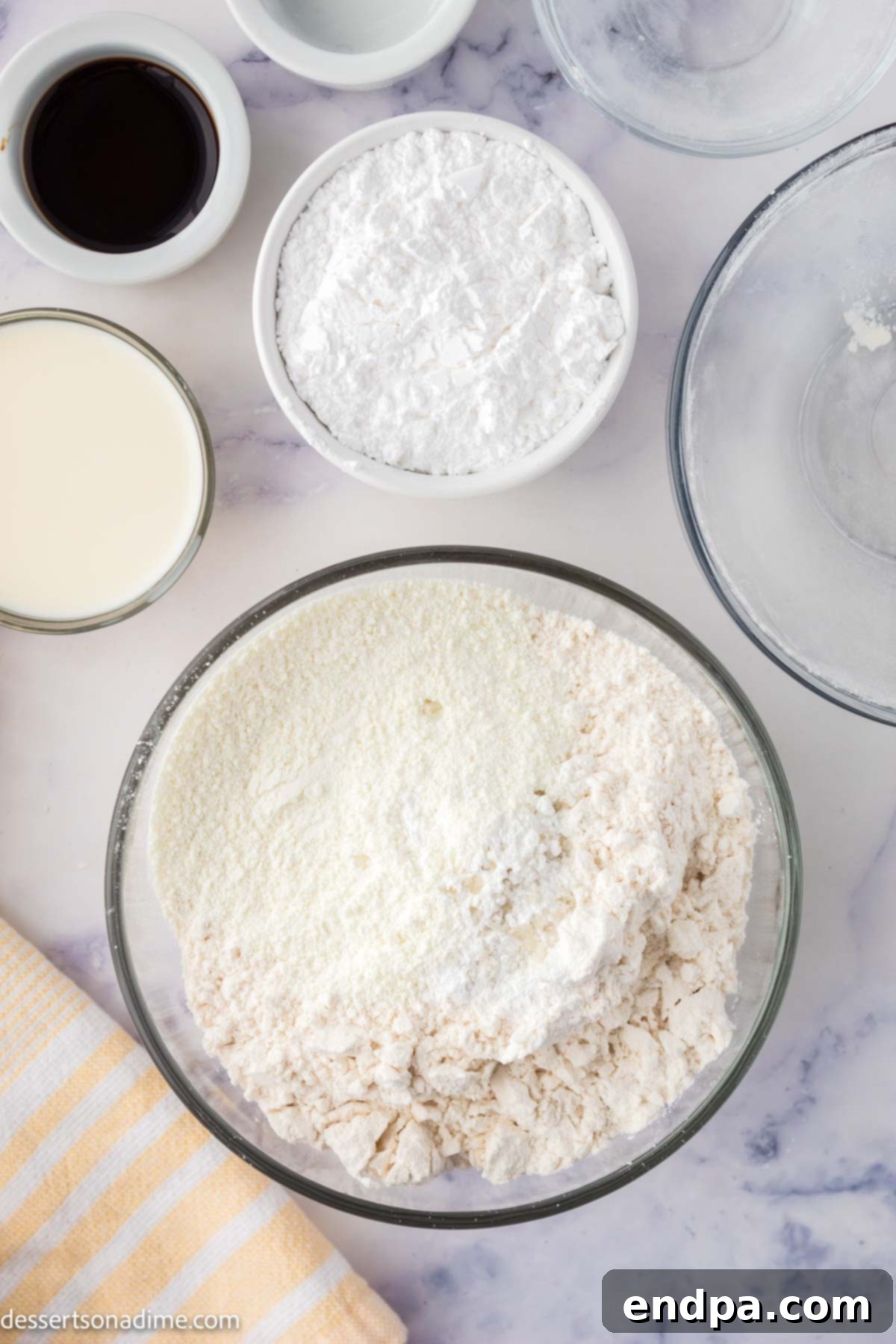 Dry ingredients combined in a bowl for the cookie dough.