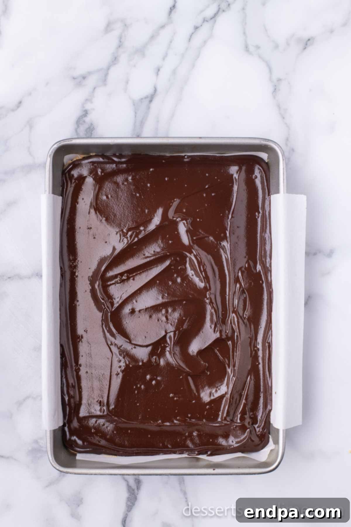 Decadent Chocolate Peanut Butter Buckeye Brownies 13 Chocolate spread on top.