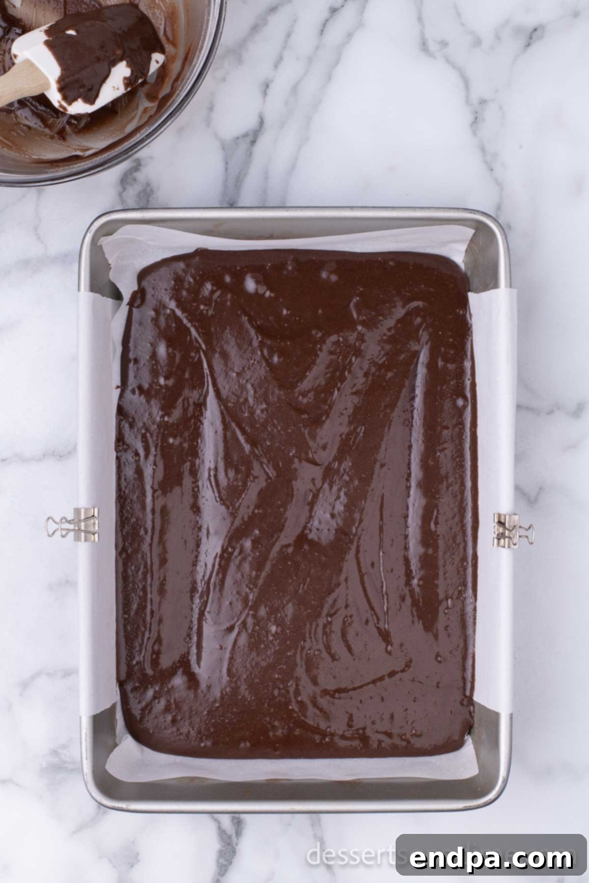 Decadent Chocolate Peanut Butter Buckeye Brownies 5 Brownie batter in pan.