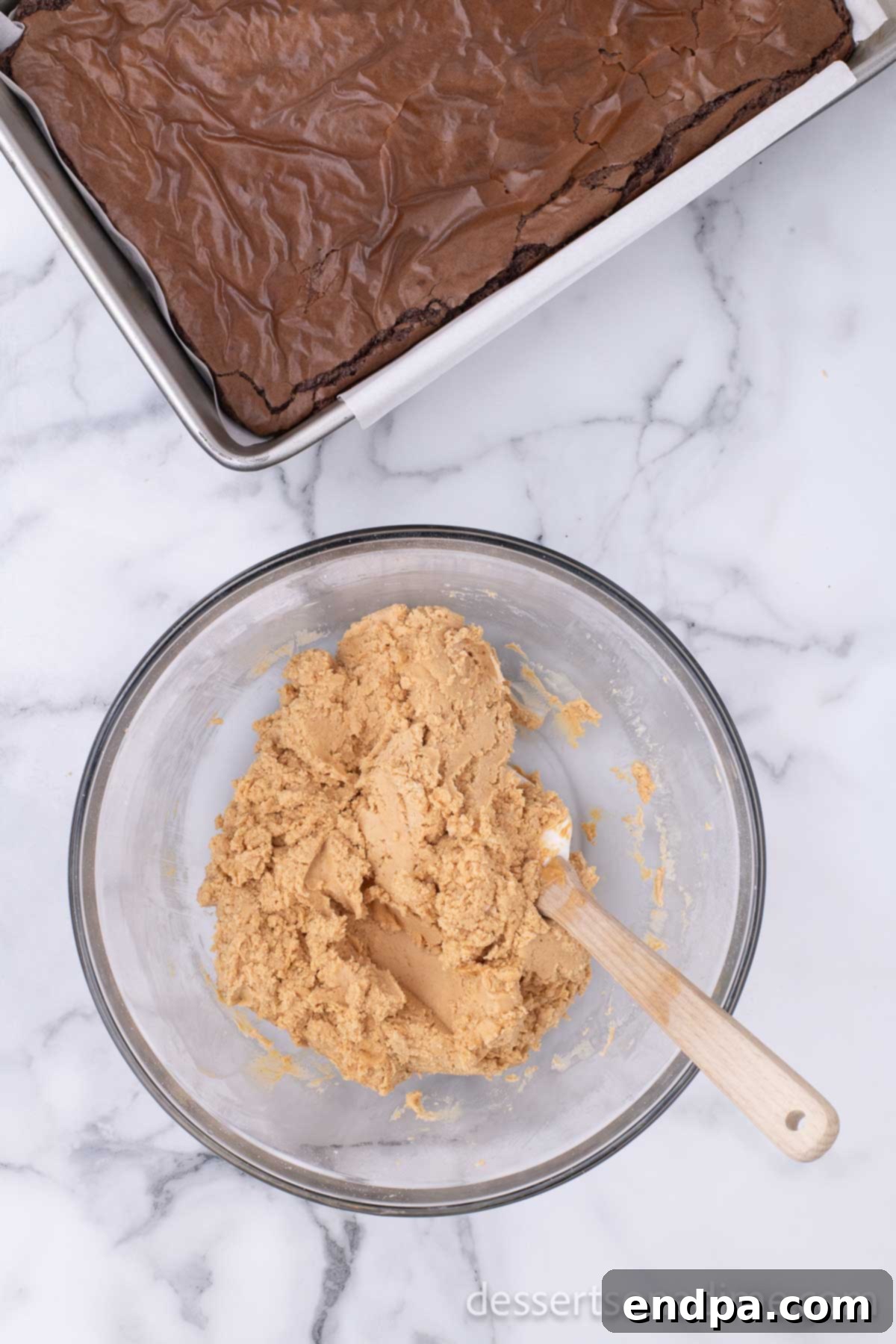 Decadent Chocolate Peanut Butter Buckeye Brownies 7 Peanut butter mixture in bowl.