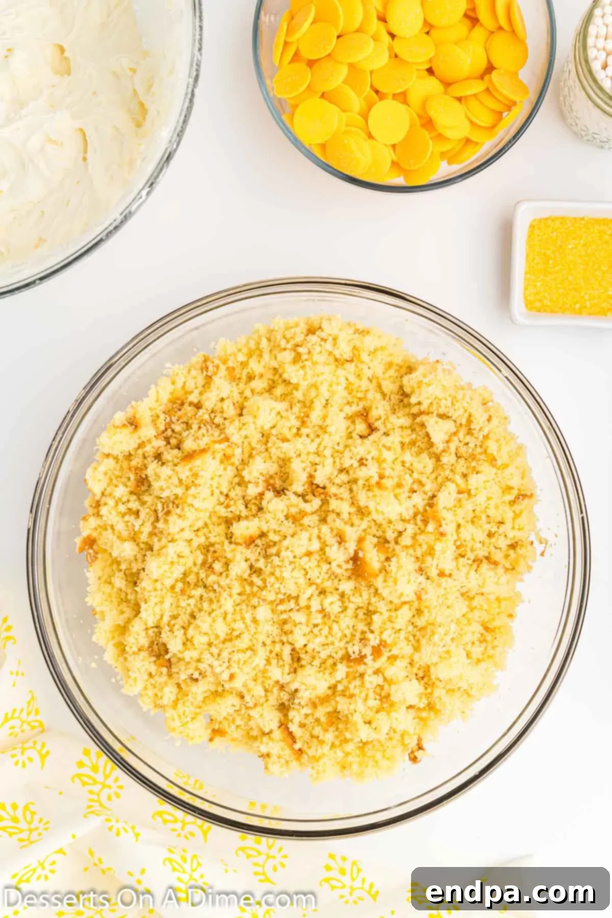 Copycat Starbucks Lemon Cake Pop Recipe 5 Cake mix crumbled in a bowl.