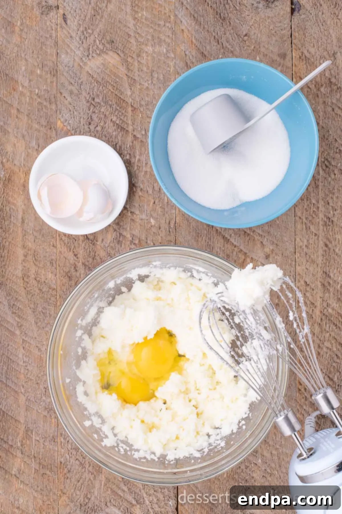 Simple Snickerdoodle Perfection 3 Mixing bowl with softened butter, shortening, and sugar being creamed together.