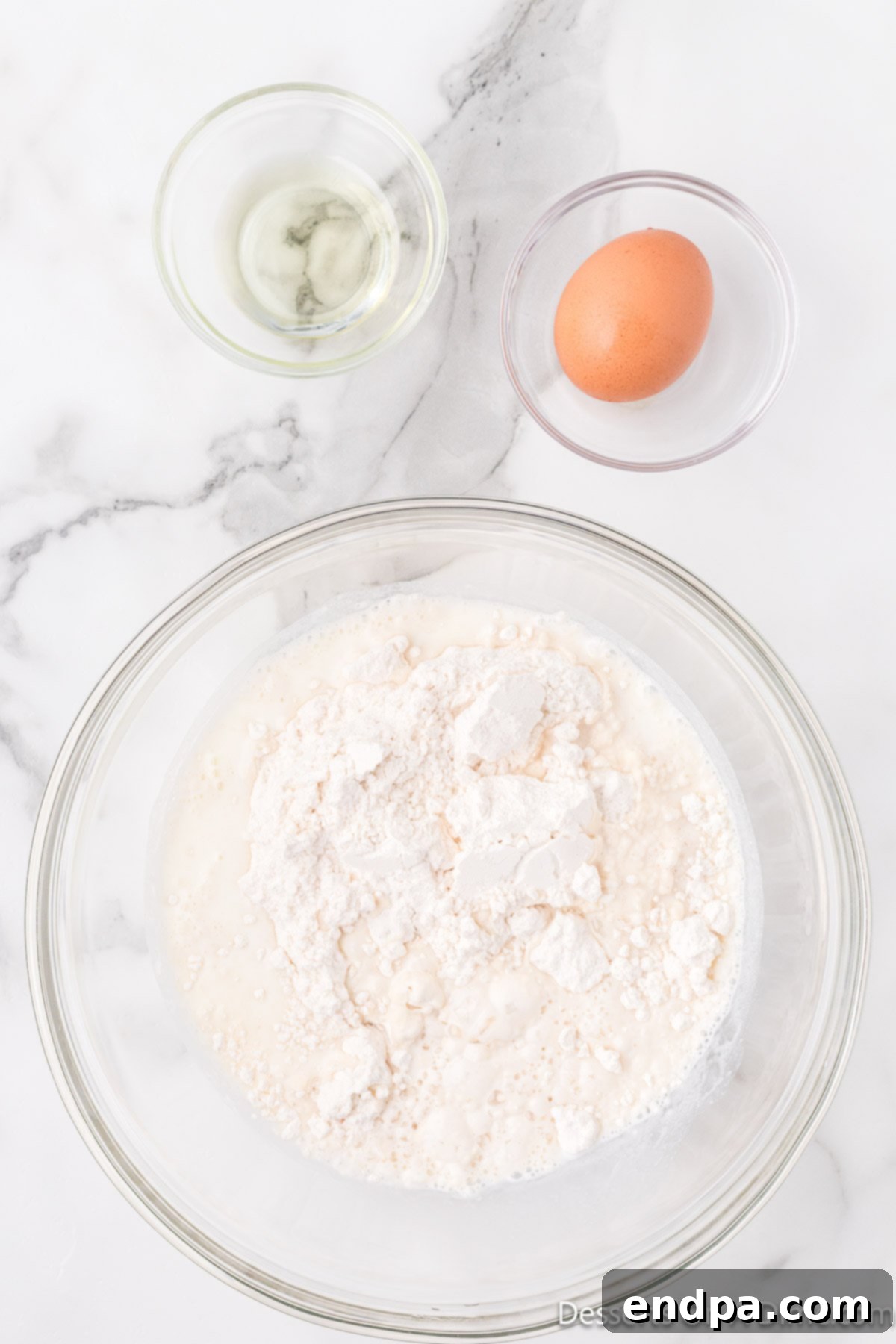 Mixing bowl with dry ingredients.