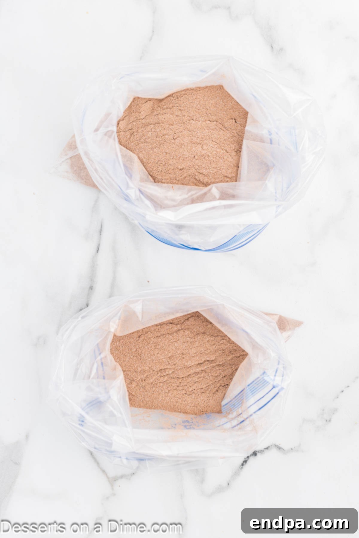 Decadent Hot Chocolate Puppy Chow 7 Hot chocolate mix divided into two large ziplock bags.