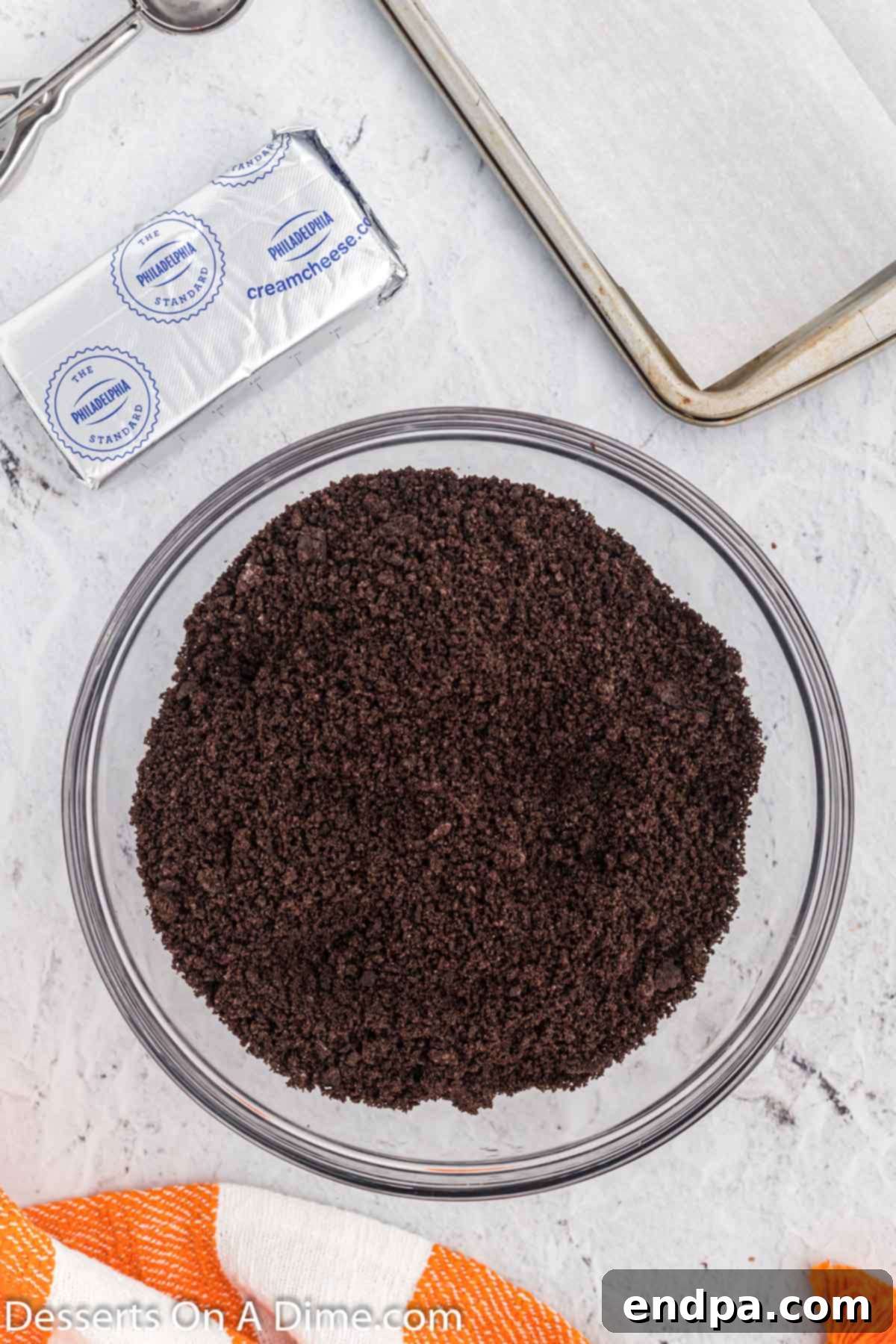 Frosty Oreo Delights 4 Crushed cookies in a bowl.