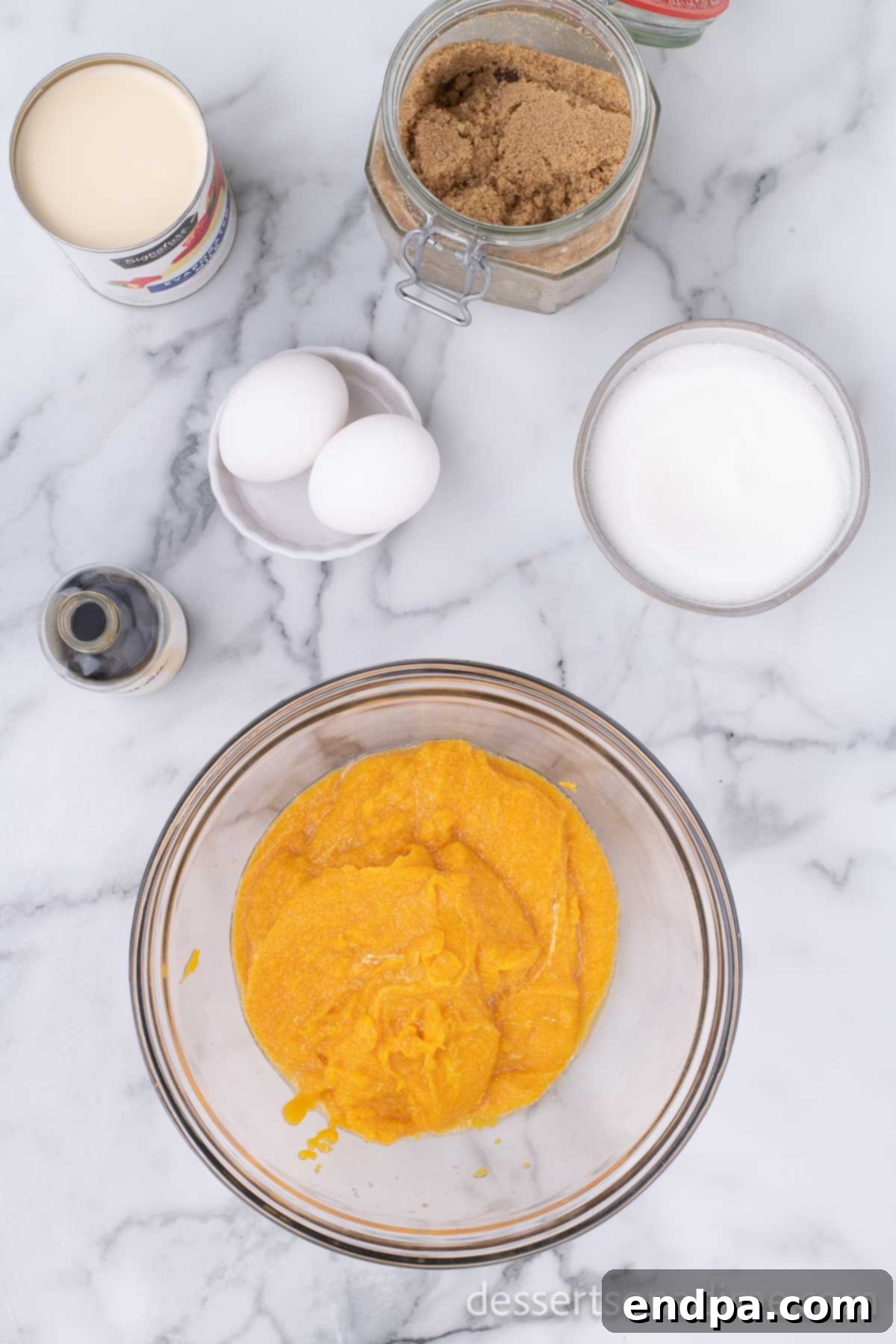 Golden Harvest Butternut Squash Pie 9 Butternut squash puree in a mixing bowl.