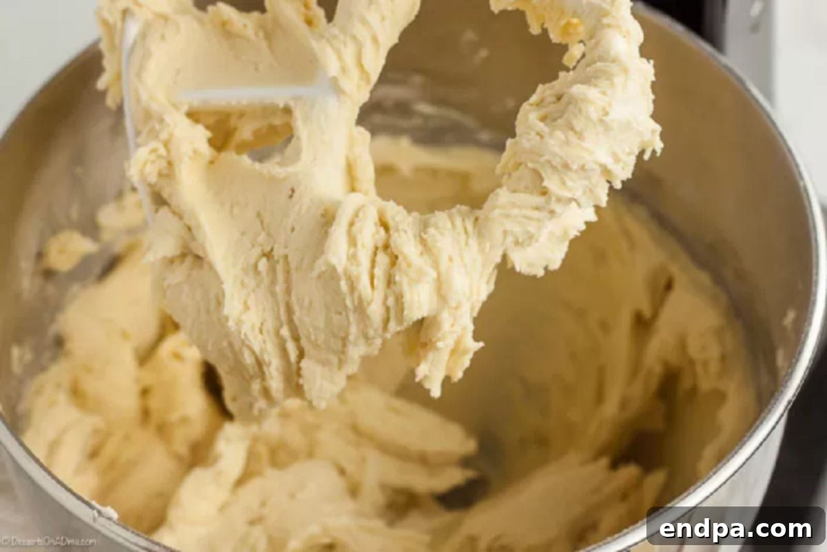 Velvety Cream Cheese Cookies 6 Batter combined in a mixing bowl.