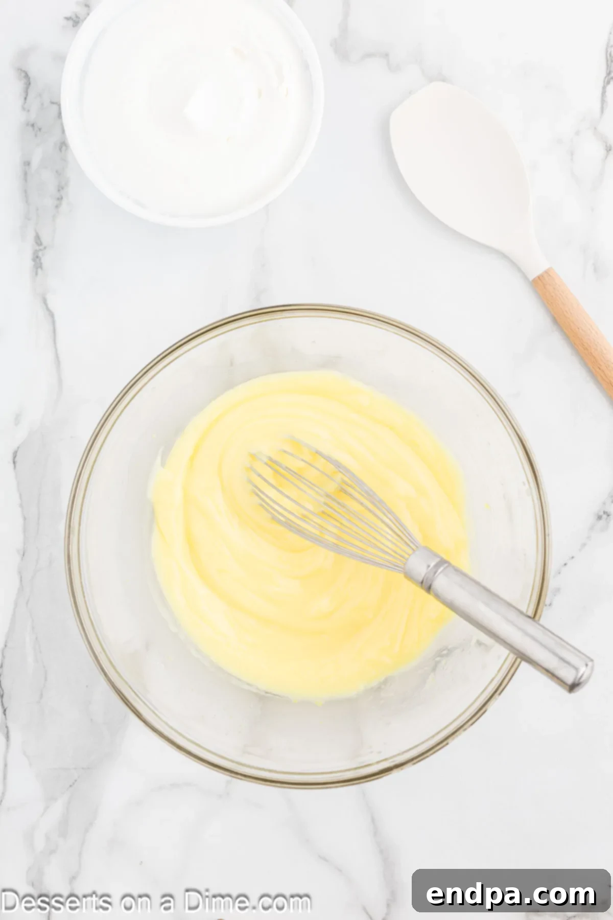 Pudding combined in a bowl. 