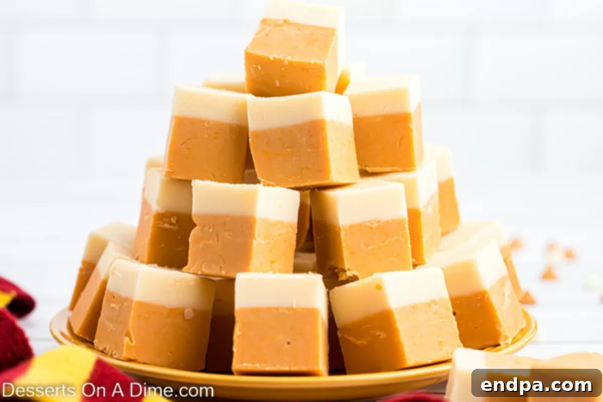 Dreamy Butterbeer Fudge 2 A rich, creamy Butterbeer Fudge on a serving platter, inspired by Harry Potter, perfect for parties and fans.