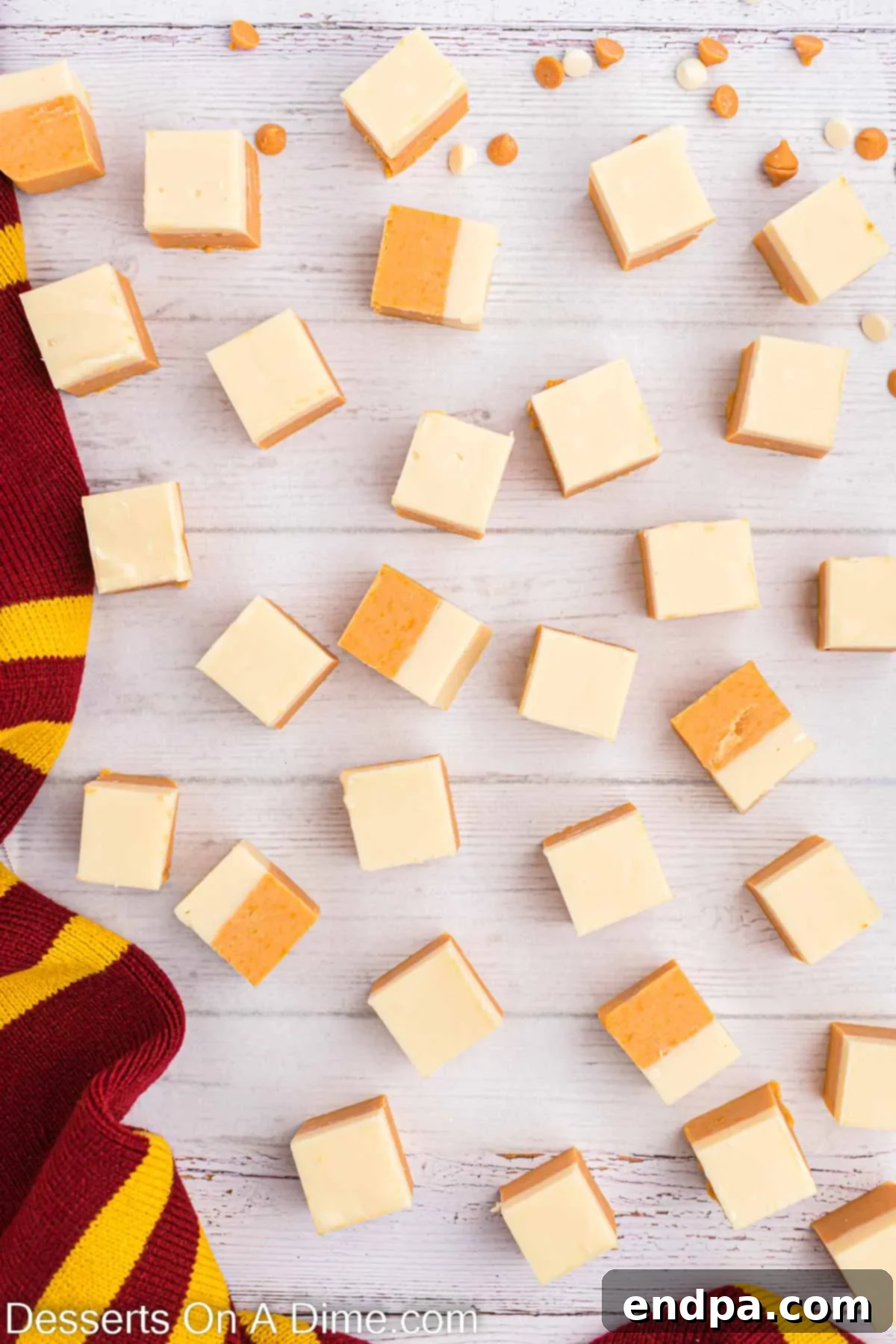 Dreamy Butterbeer Fudge 11 Perfectly set Butterbeer Fudge, cut into neat squares and ready for serving.