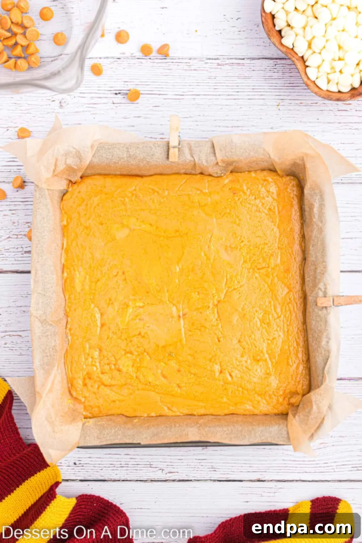 Dreamy Butterbeer Fudge 5 Smooth butterscotch mixture spread evenly into the bottom of the prepared baking pan.