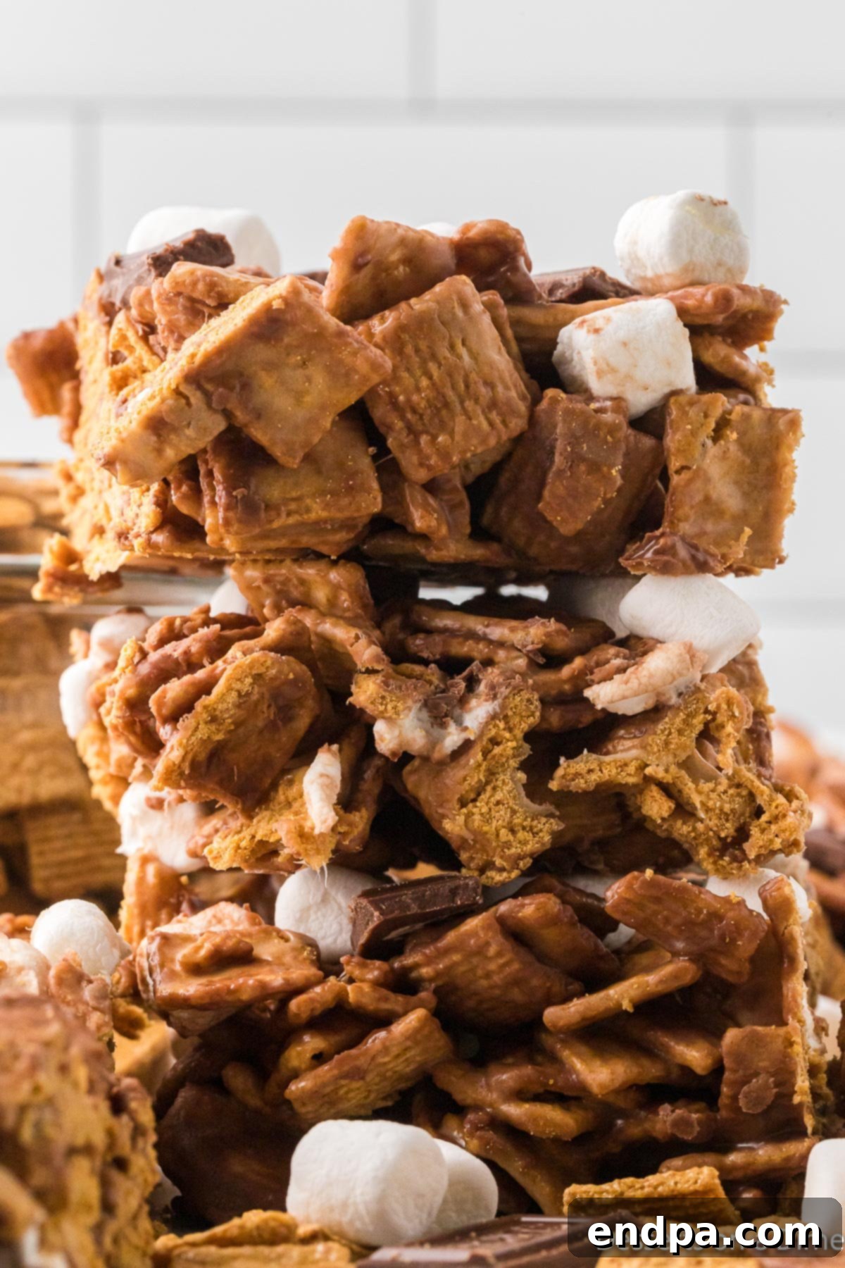 A stack of Golden Graham S'mores Bars, highlighting their appealing layers.