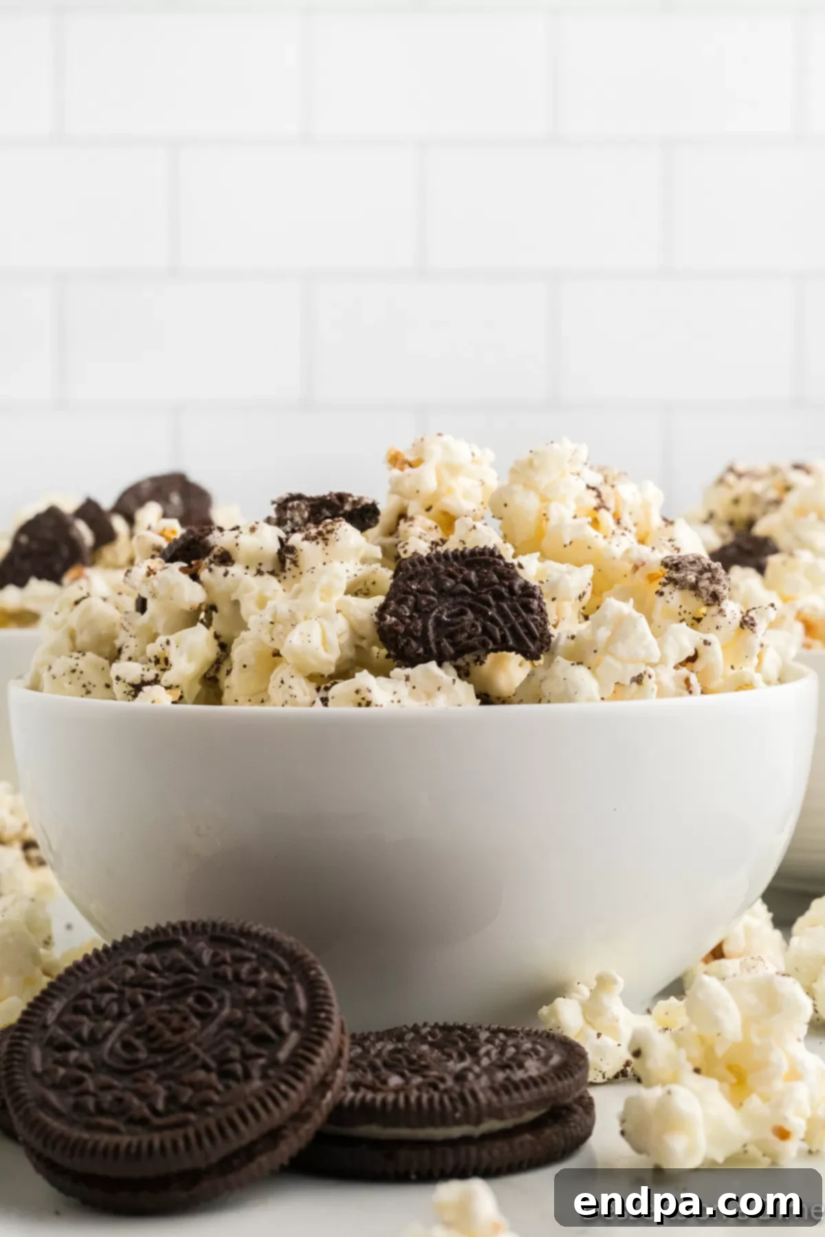 Oreo Popcorn Crunch 10 Oreo popcorn in a bowl.