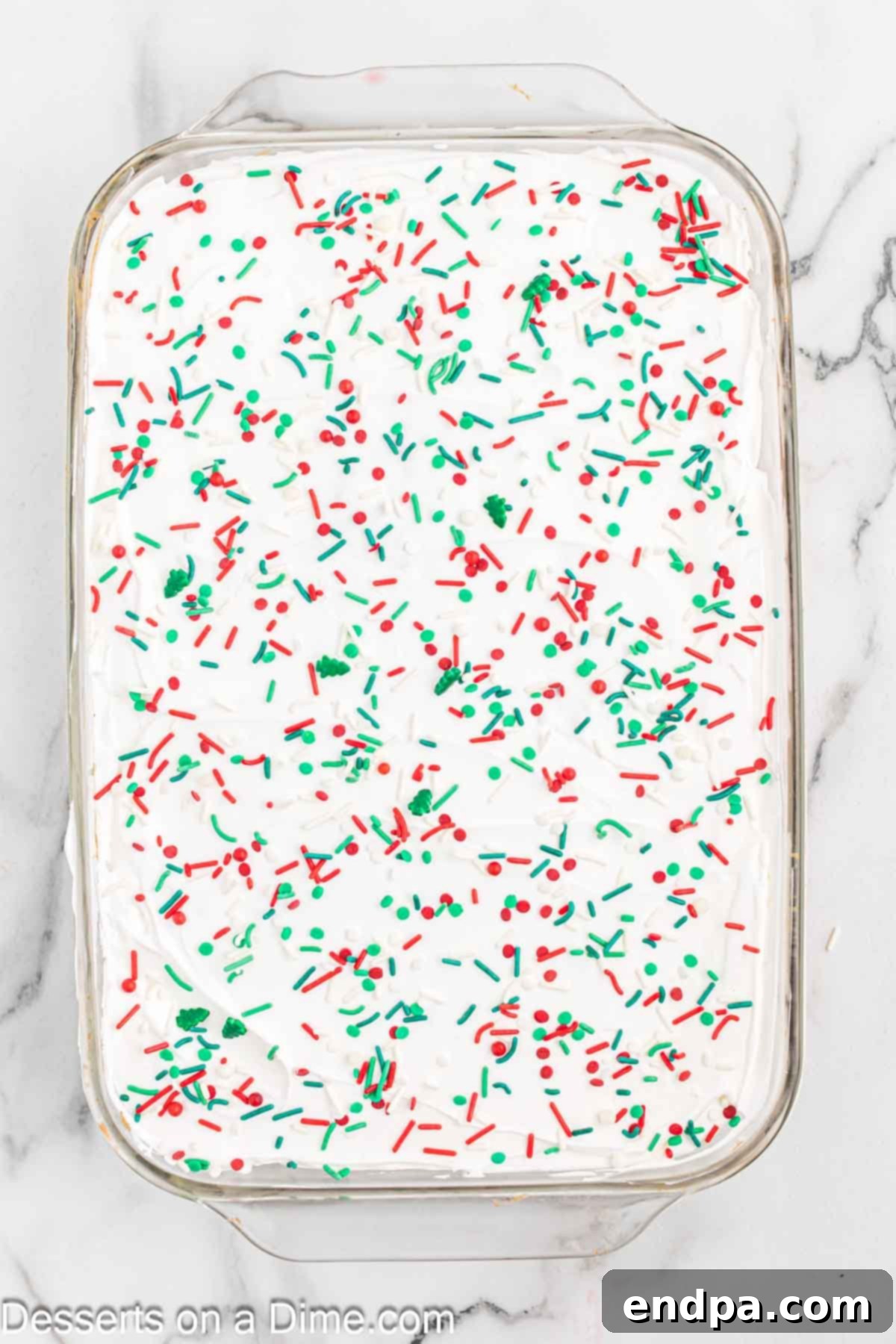 Sprinkles on top of cake. 