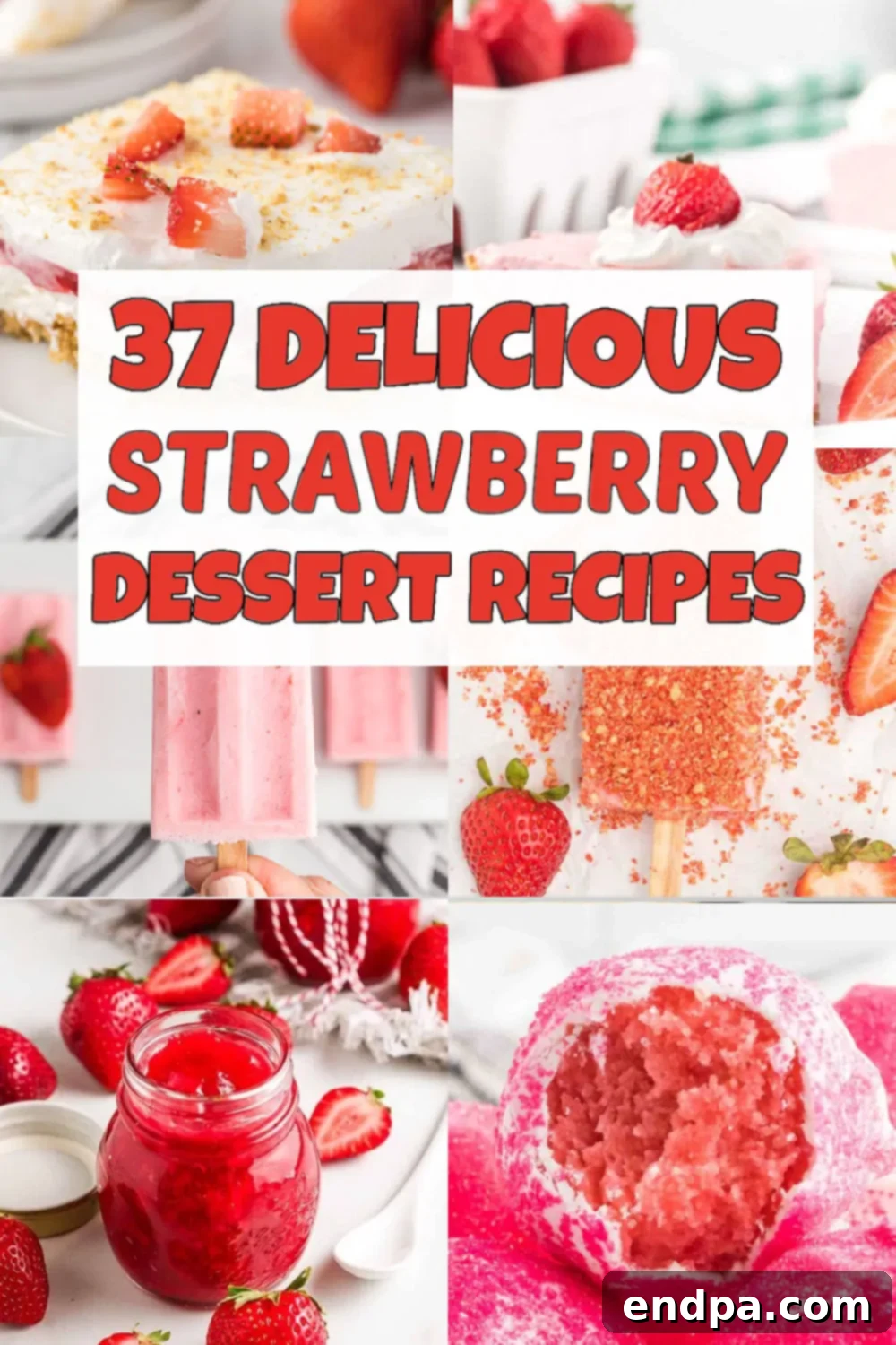 37 Luscious Strawberry Desserts 2 A vibrant collection of easy strawberry desserts, featuring pies, cakes, cookies, and more, perfect for enjoying fresh strawberry flavor all year round.