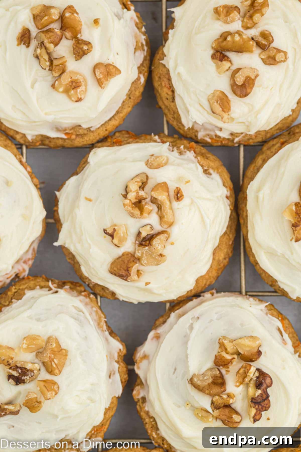 Carrot cake cookies on cooling rack. 