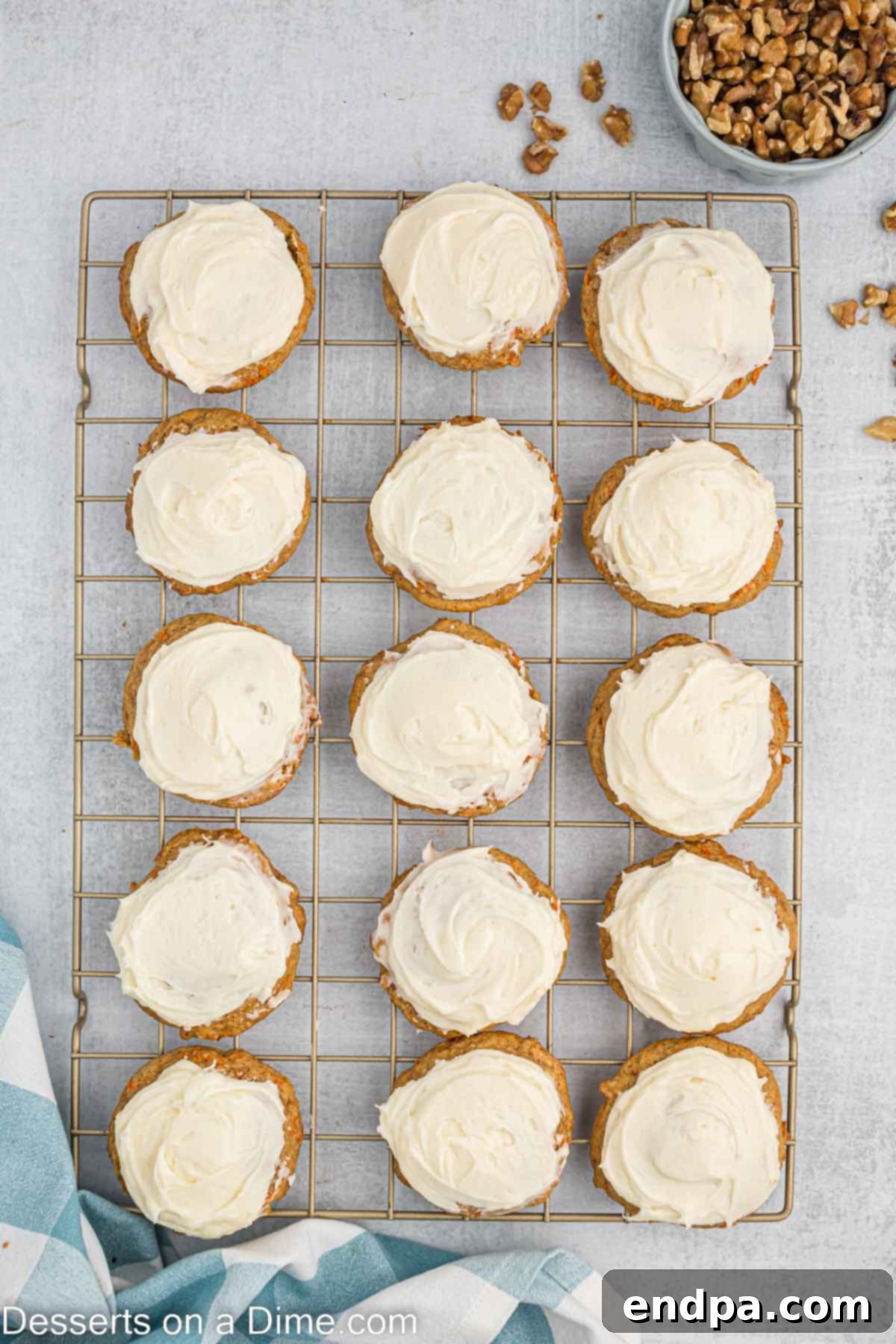 Frosting spread on cookies.