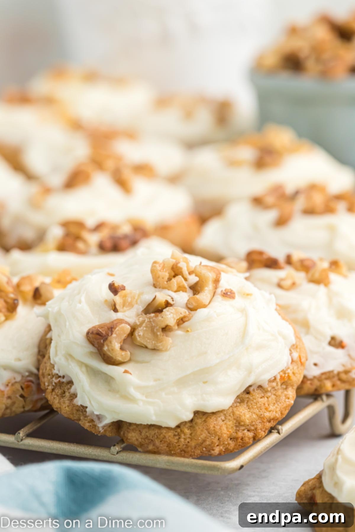 Carrot cake cookies on cooling rack. 