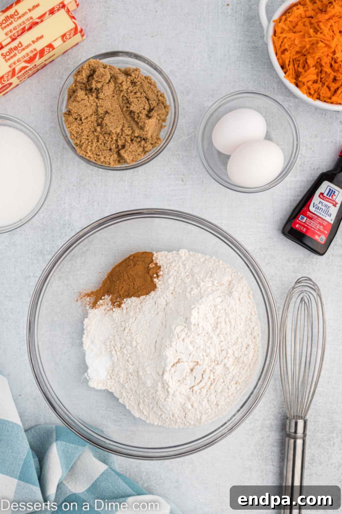 Dry ingredients in a mixing bowl. 