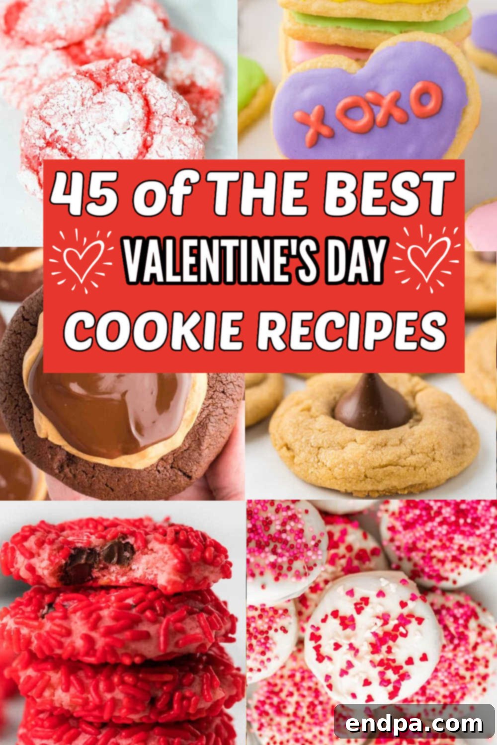 A vibrant assortment of heart-shaped Valentine's Day cookies and sweet treats, perfect for sharing love. The image showcases various easy-to-make cookies, cakes, and cupcakes, emphasizing the festive and heartfelt nature of homemade desserts for the holiday.