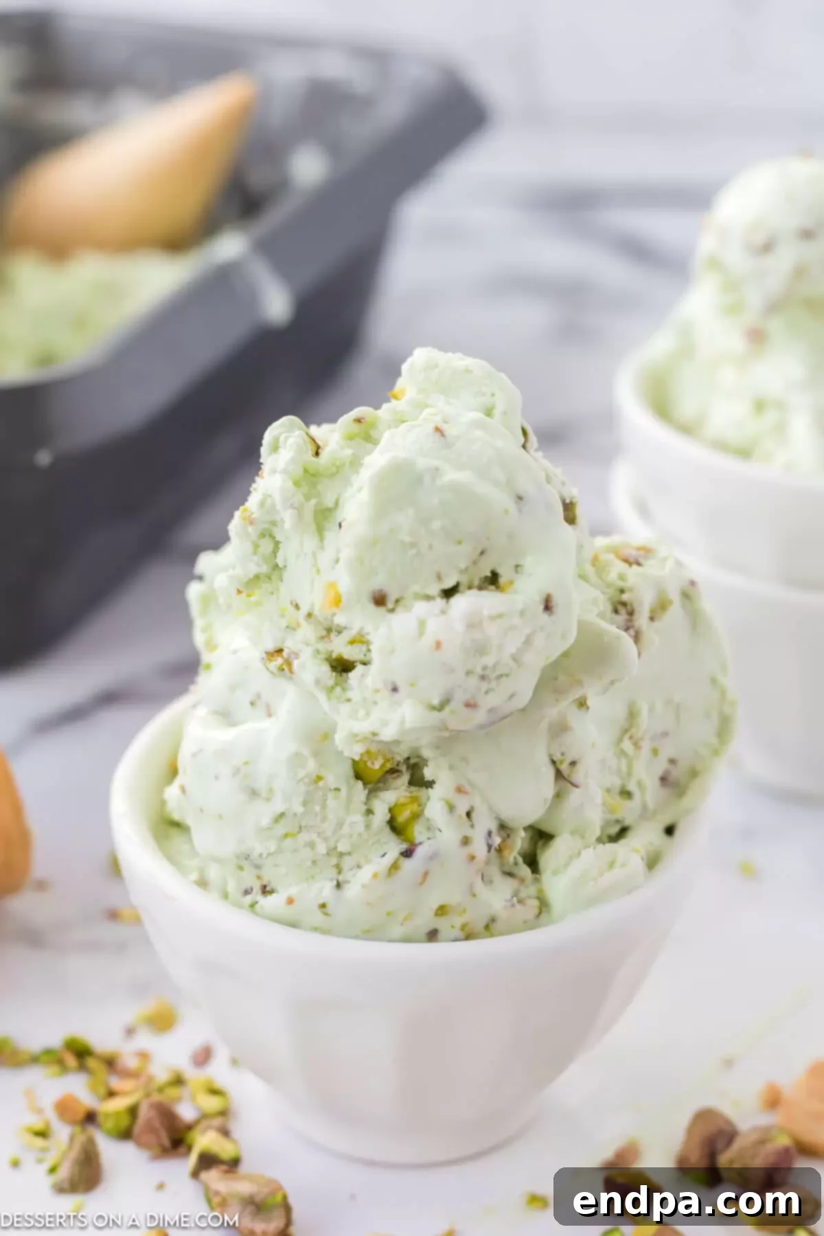 Emerald Dream Ice Cream 2 Pistachio Ice cream in a bowl.