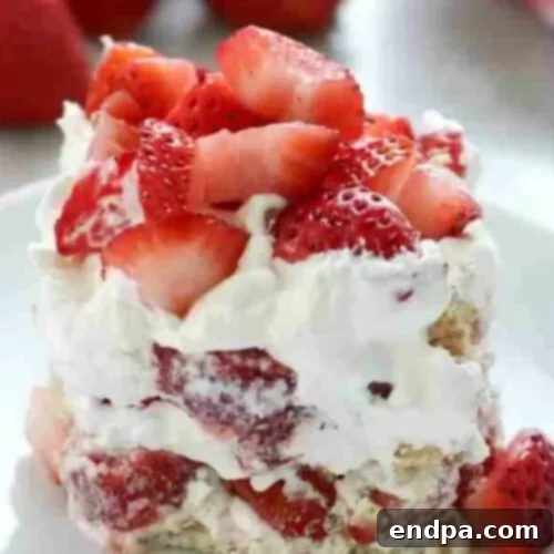 Love Baked Delights 10 Strawberry Icebox Cake with whipped cream and fresh strawberries.