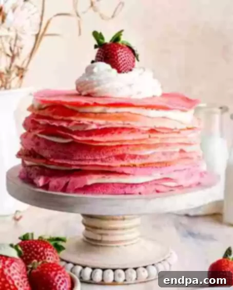 Love Baked Delights 26 Strawberries and Cream Crepe Cake with multiple thin layers.