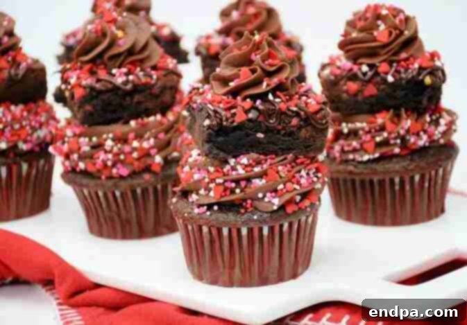 Sweet Valentines Cupcake Creations 3 Double Chocolate Brownie Valentine's Day Cupcakes.
