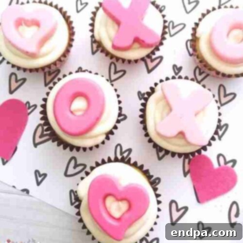 Sweet Valentines Cupcake Creations 5 XOXO Cupcakes decorated with food coloring for Valentine's Day.