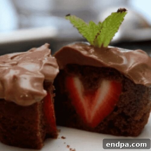 Sweet Valentines Cupcake Creations 23 Chocolate Pudding Cupcakes with strawberry centers.