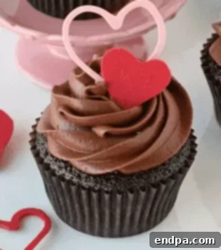 Sweet Valentines Cupcake Creations 25 Chocolate Valentine’s Heart Cupcakes with rich chocolate icing.