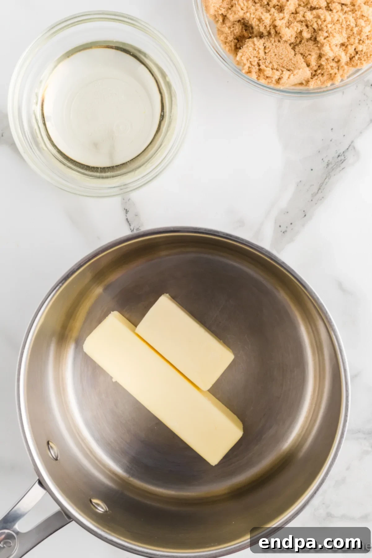 Melted butter in a saucepan, ready for caramel sauce. 