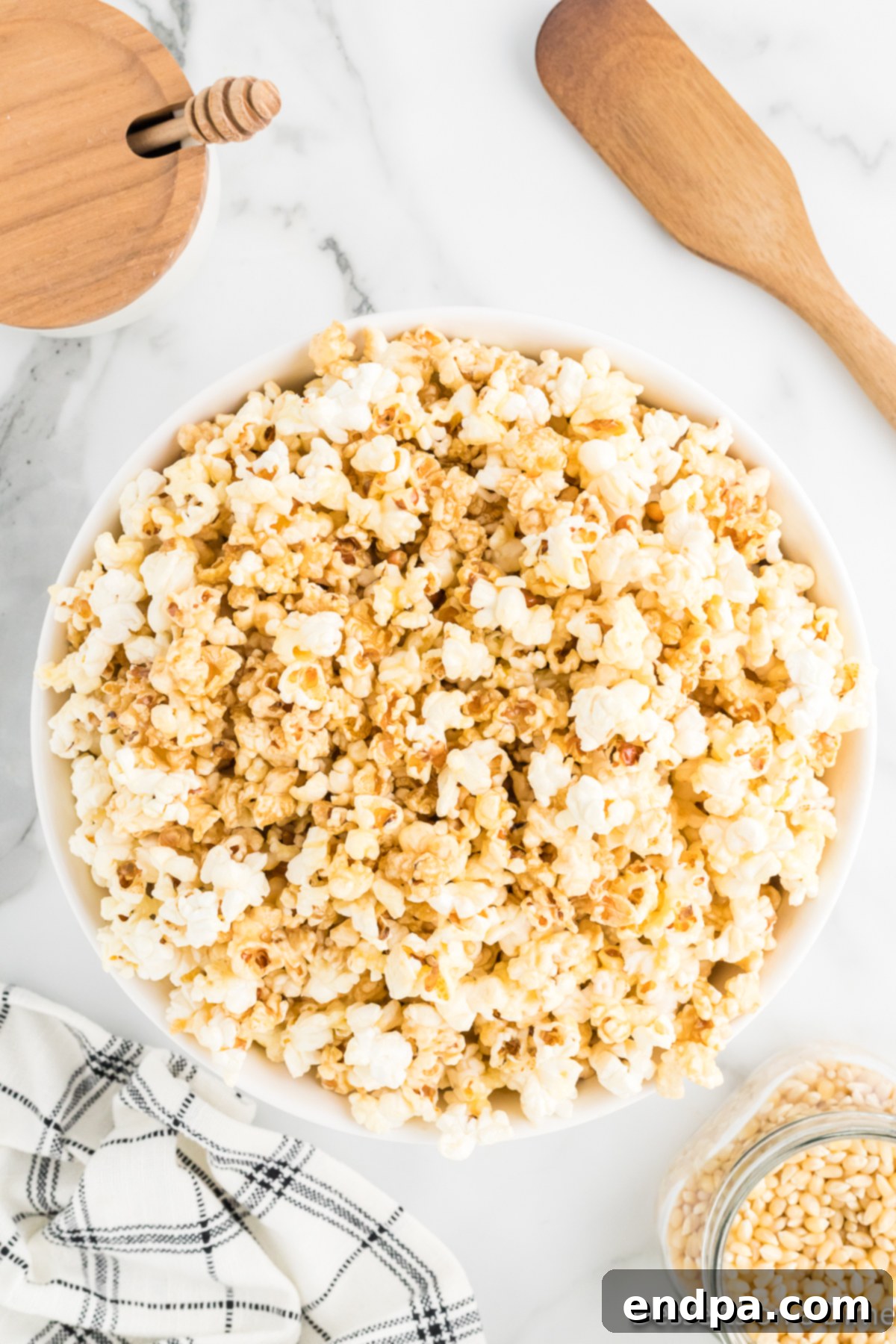 Finished Honey Butter Popcorn ready to be served and enjoyed.