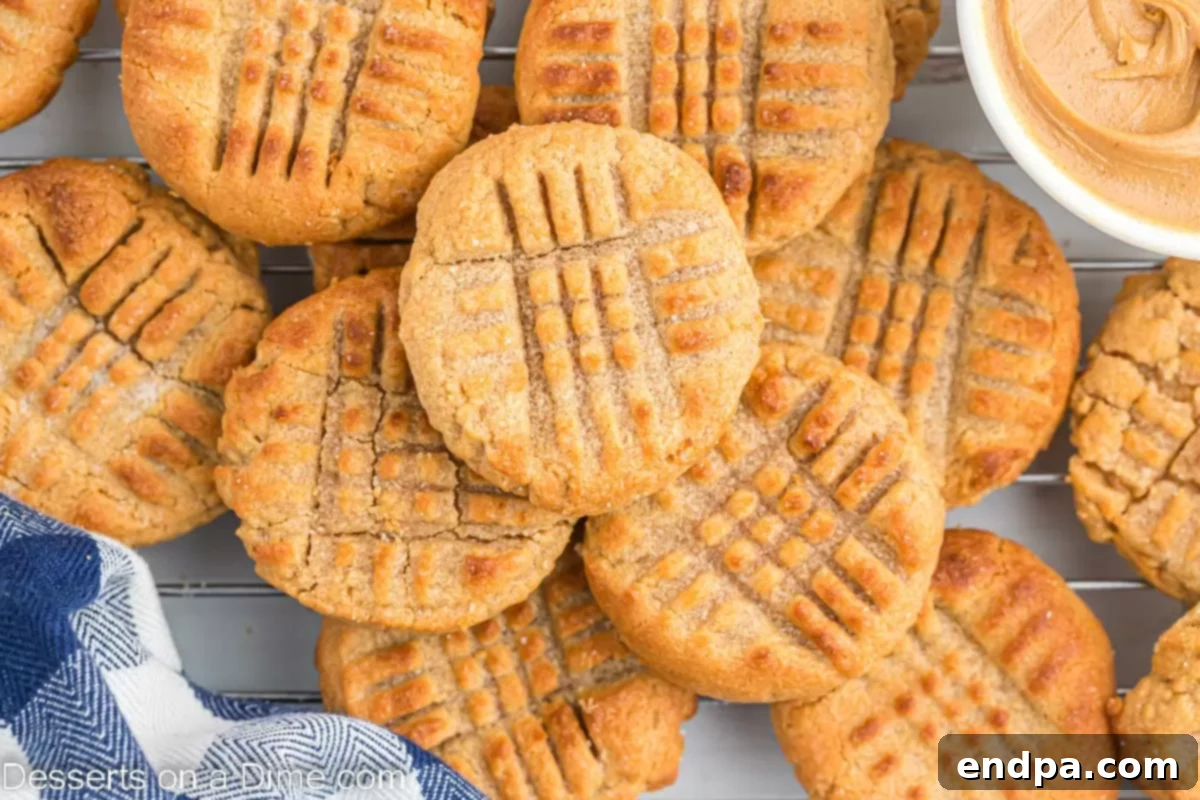 Air Fryer peanut butter cookies arranged together on a wire rack. 
