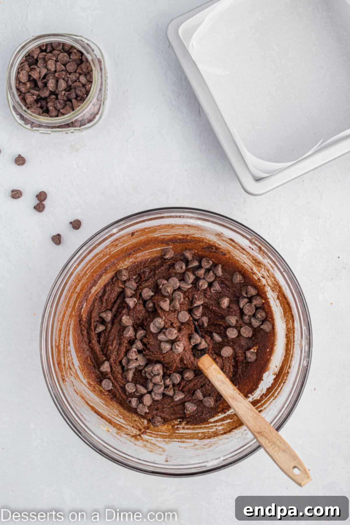 Chocolate Chips folded into bowl.