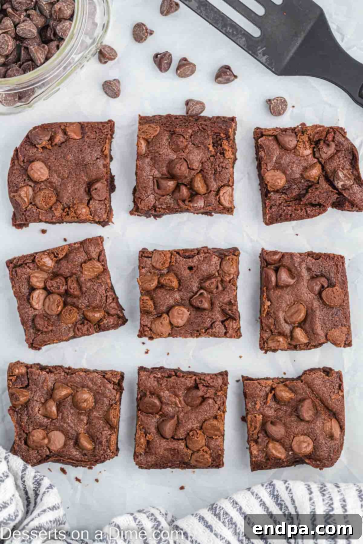 Air fryer brownies cut into squares.