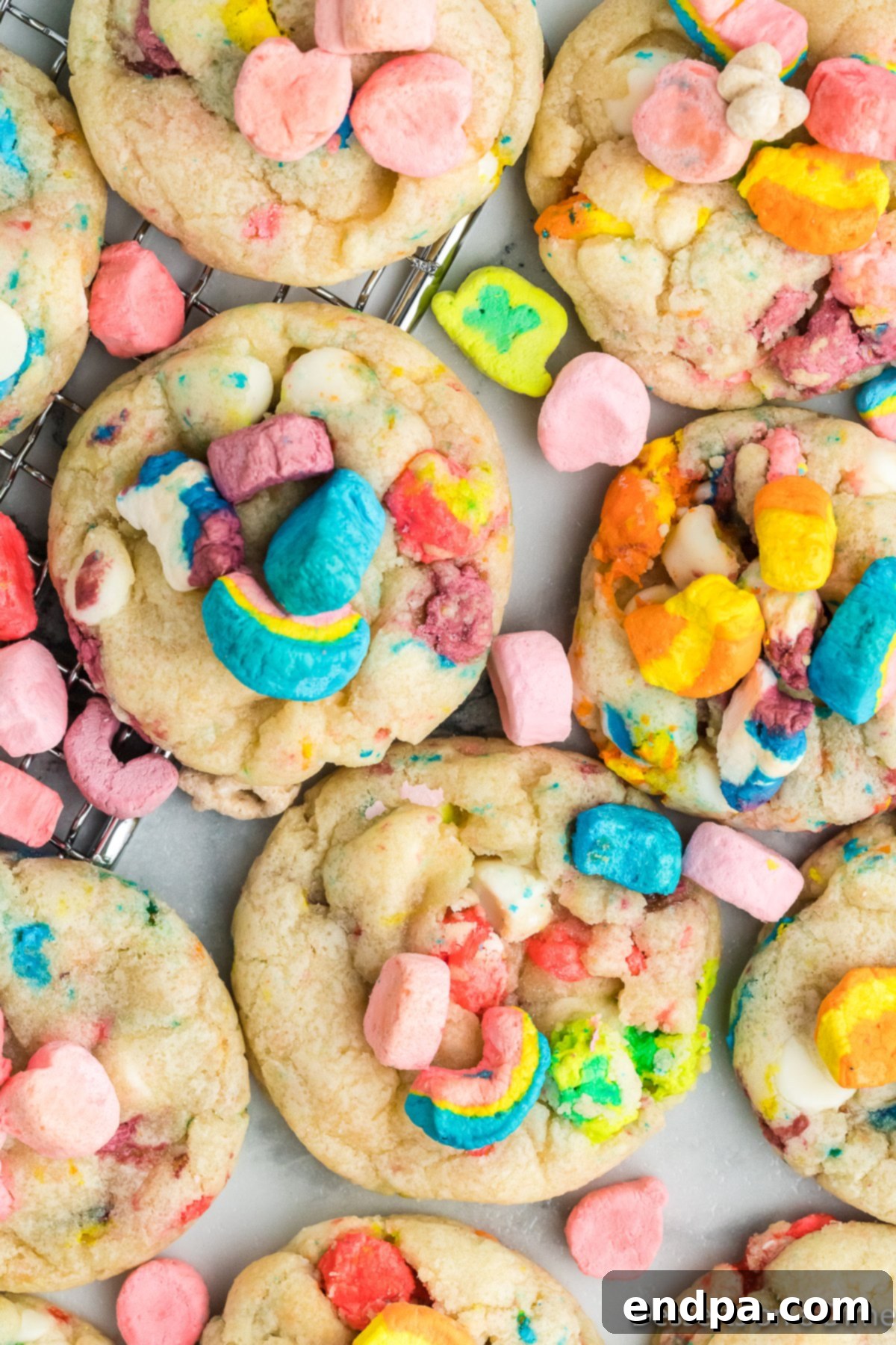 Lucky charm cookies in a group. 