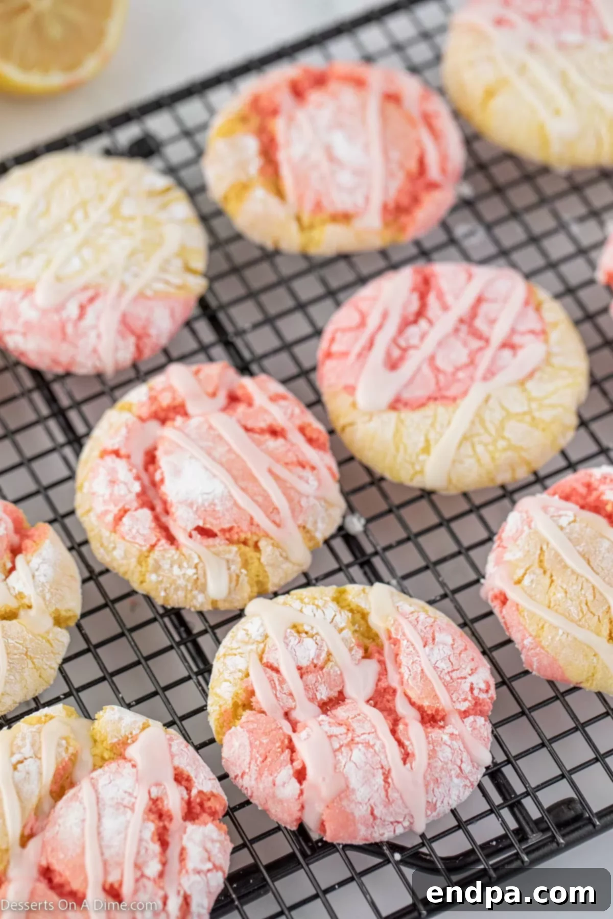 Tangy Strawberry Lemonade Cookies 9 Strawberry Lemonade Cookies transferred to a wire rack to cool completely before glazing.