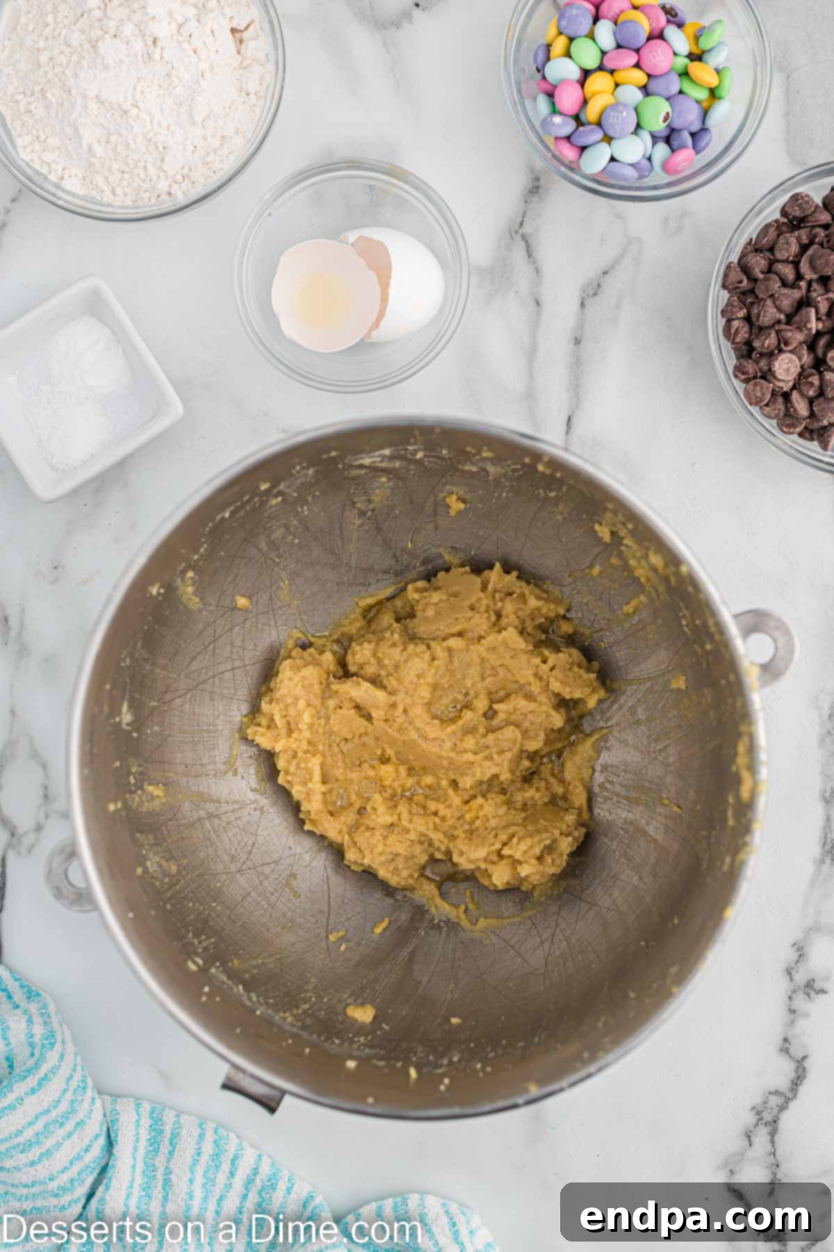 Bowl with softened butter, brown sugar, and granulated sugar combined until creamy