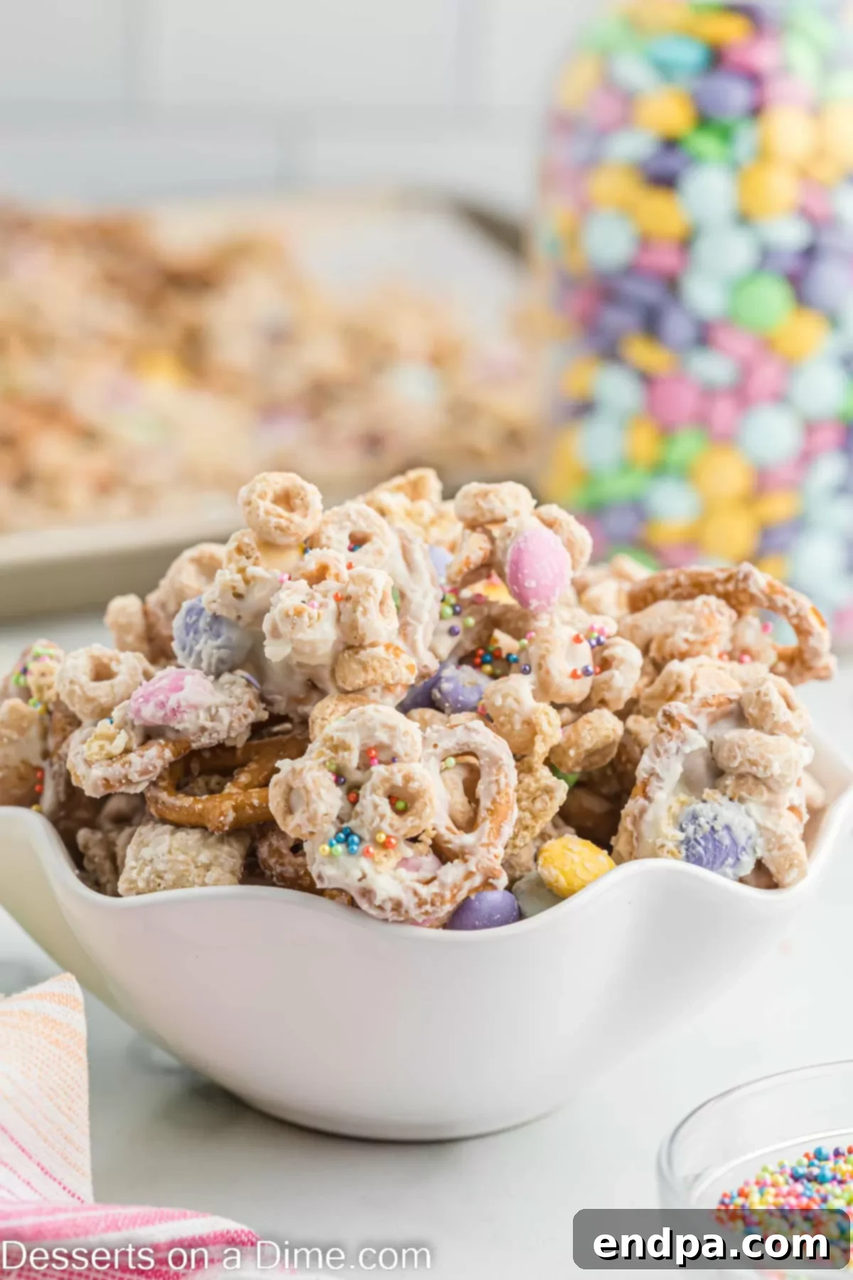 Bunny Magnet Mix 8 A decorative bowl filled with Easter Bunny Bait, ready for serving or sharing, showing off the vibrant colors and delightful textures.