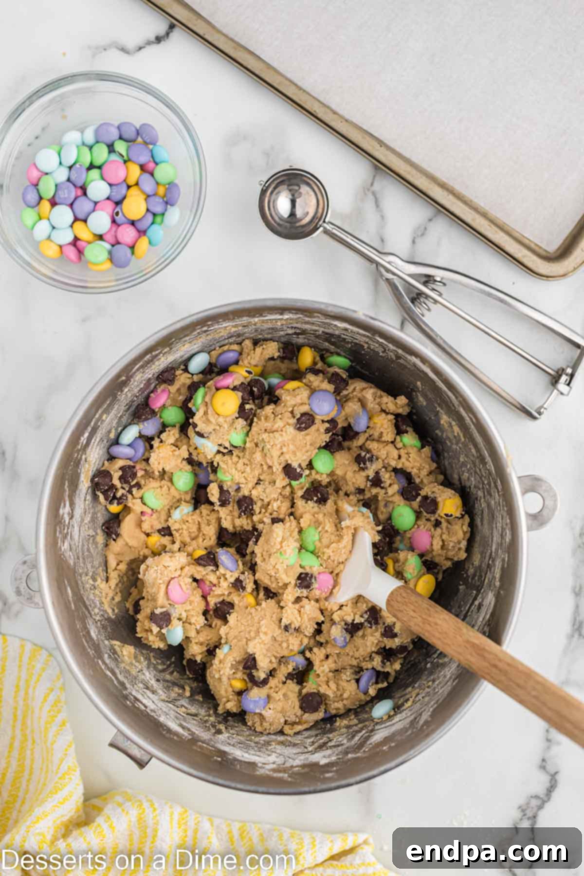 Hoppy Easter Chocolate Chip Cookies 6 Semi-sweet chocolate chips and colorful Easter M&M's folded into the prepared cookie dough.