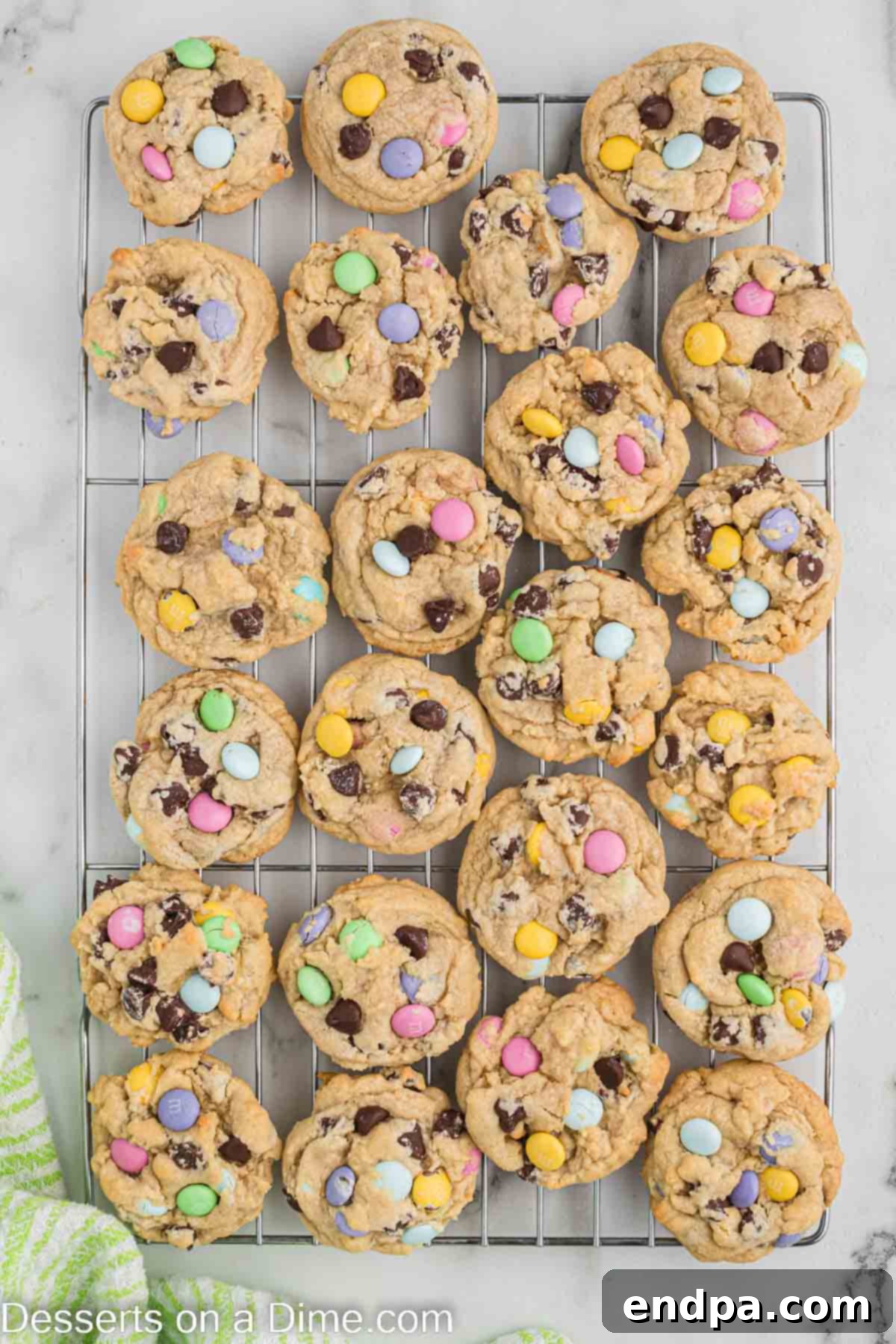 Hoppy Easter Chocolate Chip Cookies 9 Warm Easter Chocolate Chip Cookies carefully transferred to a wire rack for complete cooling.