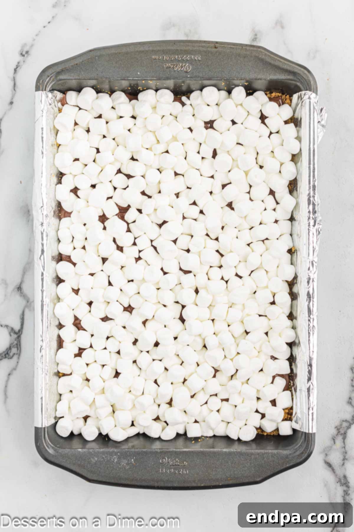 Gooey S'mores Delights 7 Mini marshmallows spread tightly over the melted chocolate layer.