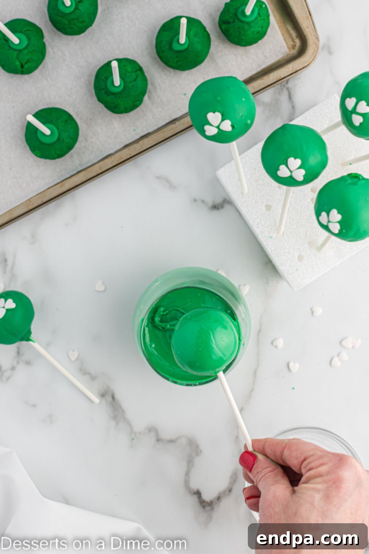 Lucky St Patricks Day Cake Pops 7 Cake pops dipped in candy coating.